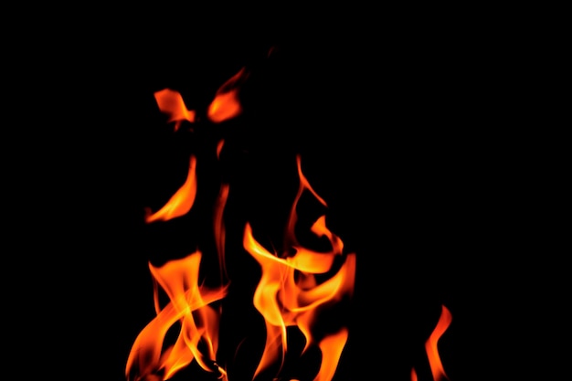 Close up burning flames on black background for graphic design\
or wallpaper