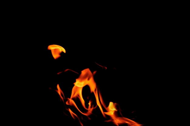 Close up burning flames on black background for graphic design or wallpaper