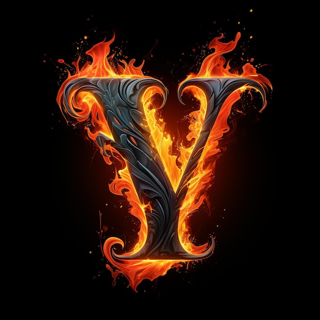 Photo a close up of a burning letter v on a black background generative ai