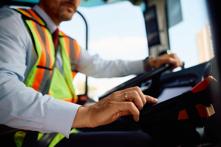 Photo close up of bus driver selling a ticket