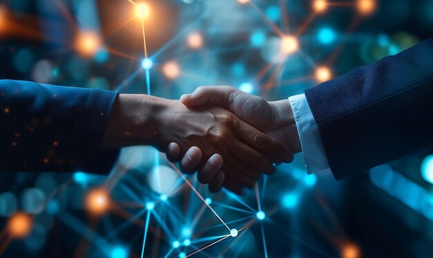 Close up of business handshake on abstract background