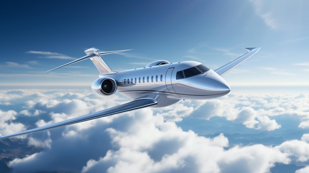 Close up of a business jet with wingtip pods in flight