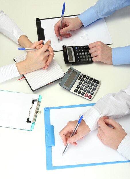 Close up of business people hands during teamwork