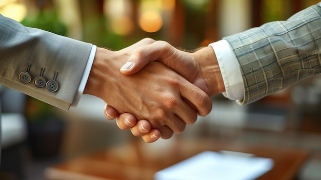 Close up of business people shaking hands in office Successful negotiation concept