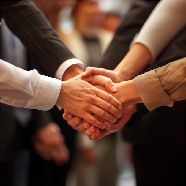 Close up of business people shaking hands in the office Teamwork concept