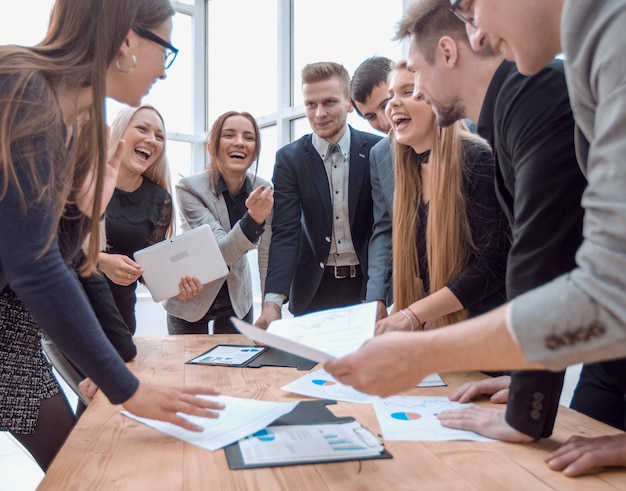 Close up business team discussing financial data