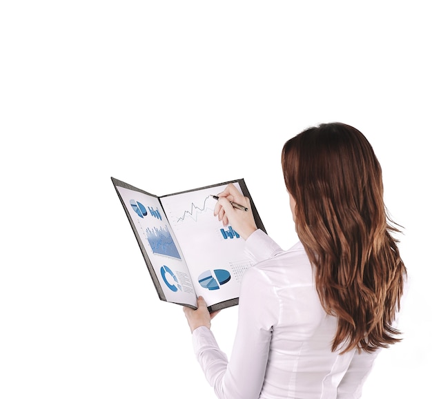 Close up.business woman signing a financial document. isolated on white.photo with copy space