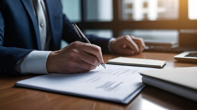 Close up of businessman hands holding pen