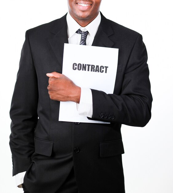 Close-up of a businessman holding a contract 