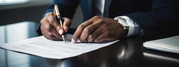 Close up businessman signing contract making a dealCreated with Generative AI technology