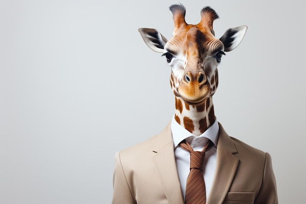 Close up of businessman with giraffe head in suit Mixed media