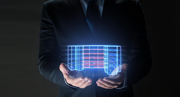 close up of businessman with virtual projection
