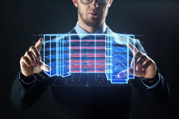 close up of businessman with virtual projection
