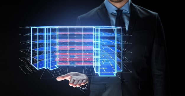 close up of businessman with virtual projection