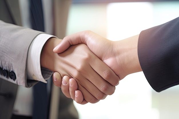 Close up businessmen shaking hands successfully closing a deal