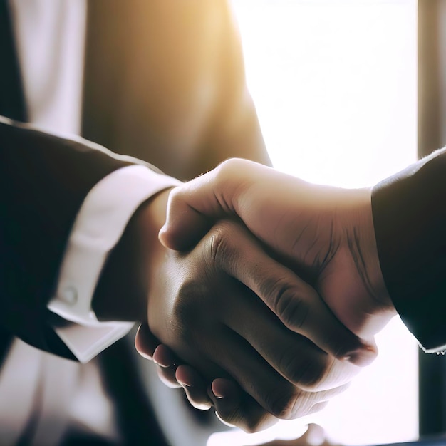 Close up businessmen shaking hands successfully closing a deal