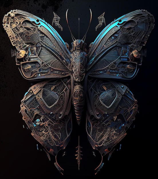 A close up of butterfly on black background generative ai