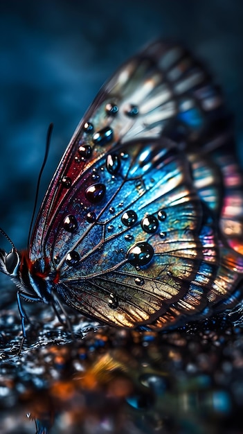 Close up of a butterfly on the dark blackground