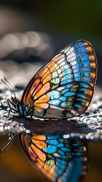 Close up of a butterfly on the dark blackground