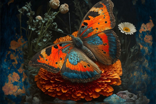 Крупный план бабочки на цветочном генеративном искусстве