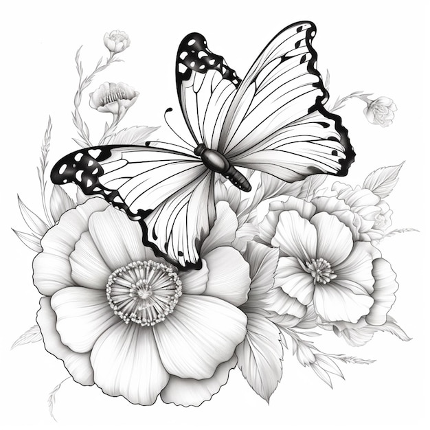 A close up of a butterfly on a flower with a white background generative ai