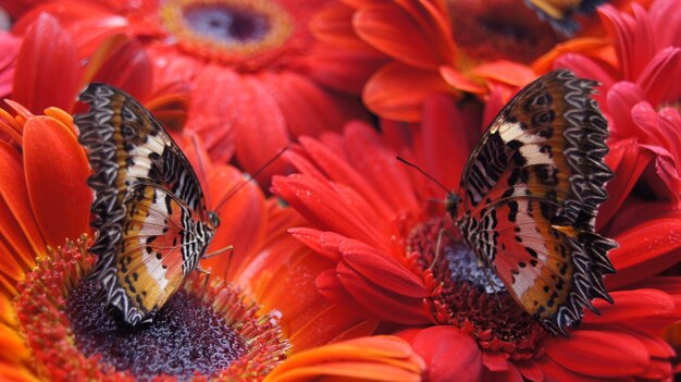 Close-up of butterfly on orange flowers