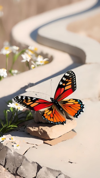 Close up of butterfly on the rock