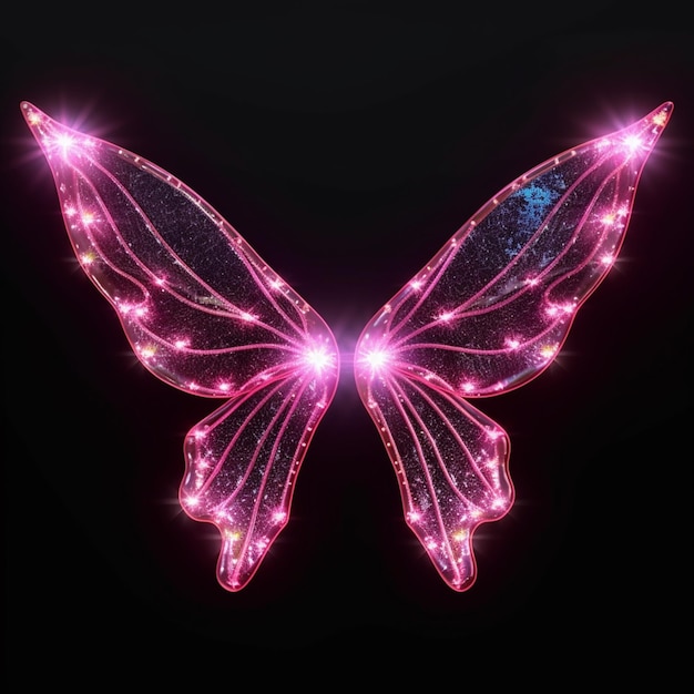 Photo a close up of a butterfly shaped object with pink lights generative ai