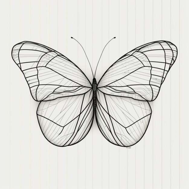 Photo a close up of a butterfly on a white background with a line drawing generative ai