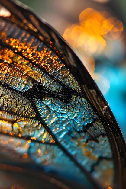 Photo a close up of a butterfly wing with a blurry background