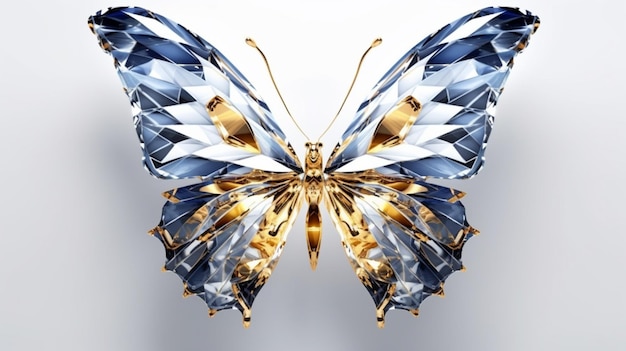 A close up of a butterfly with a blue and gold wing generative ai