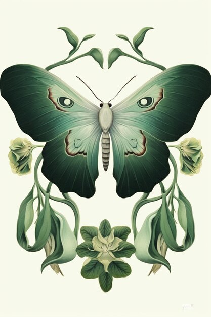 a close up of a butterfly with green wings and green leaves generative ai