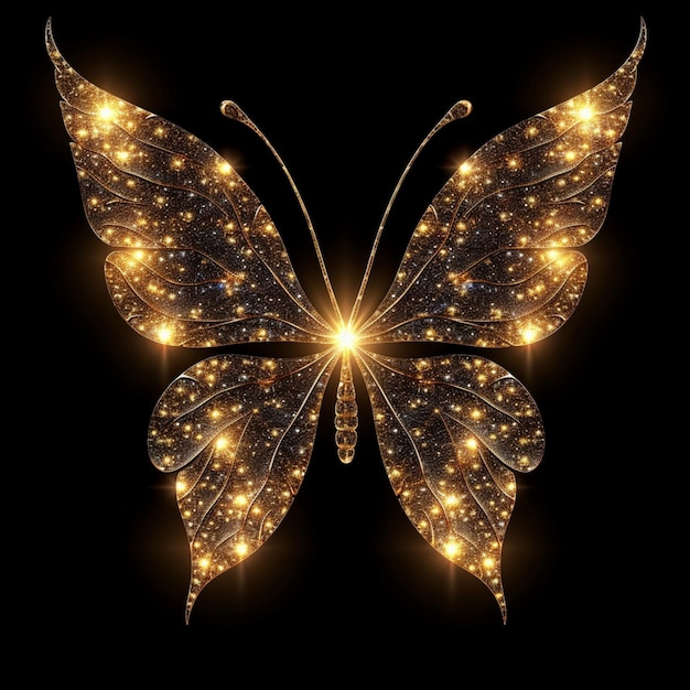 A close up of a butterfly with sparkling lights on its wings generative ai