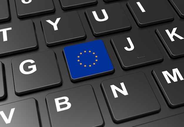 Крупным планом кнопки с флагом Европы на черной клавиатуре