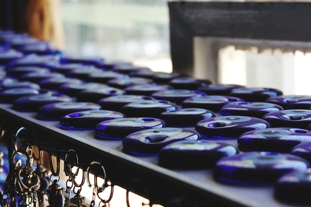 Photo close-up of buttons for sale