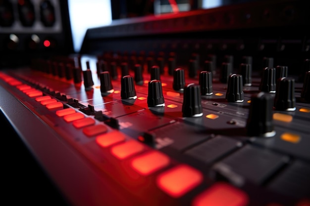 Close up of buttons on a sound mixer desk