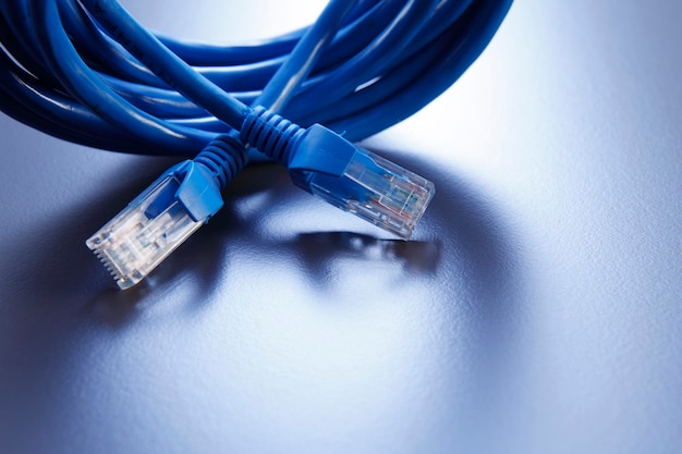 Photo close-up of cable on blue background