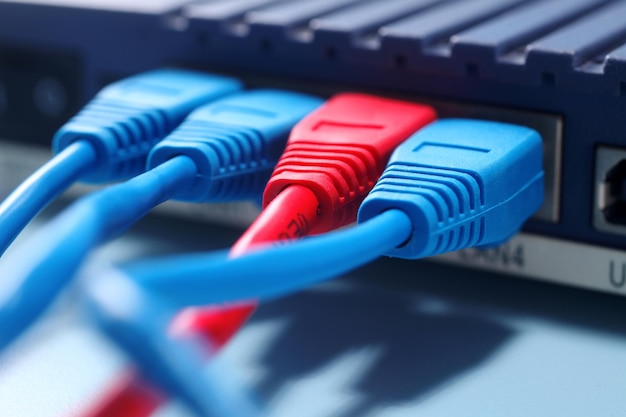 Photo close-up of cables against blue background