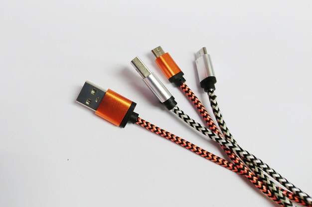 Close-up of cables over white background