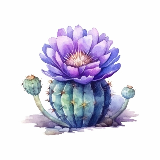 A close up of a cactus plant with a purple flower generative ai