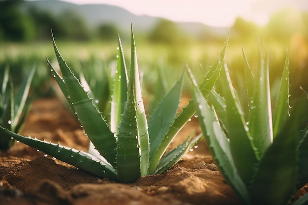 a close up of a cactus plant with the sun behind it