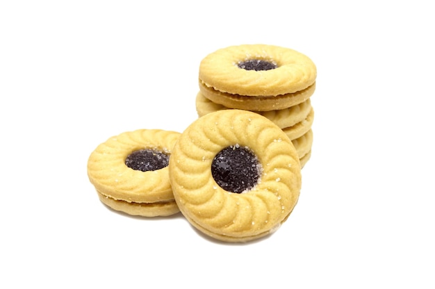 白い背景のケーキのクローズアップ