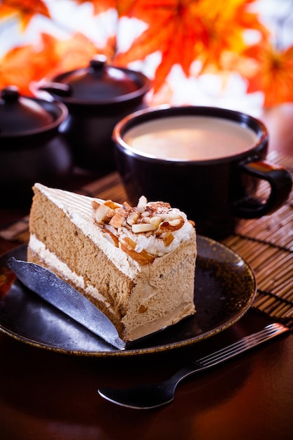 Close-up of cake in plate on table