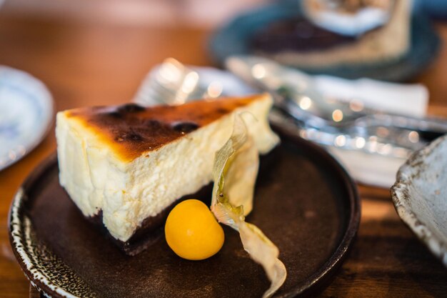 Close-up of cake in plate on table