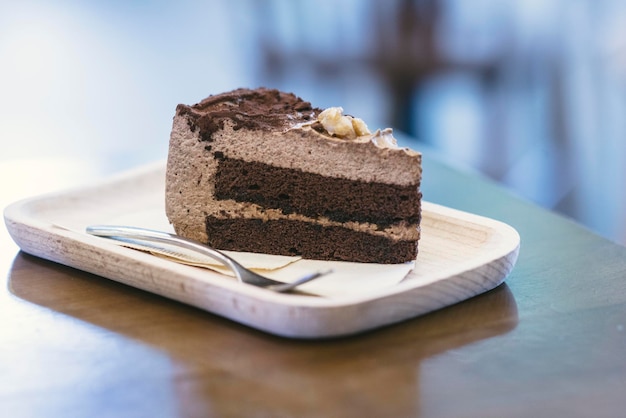 close-up of cake slice in plate on table
