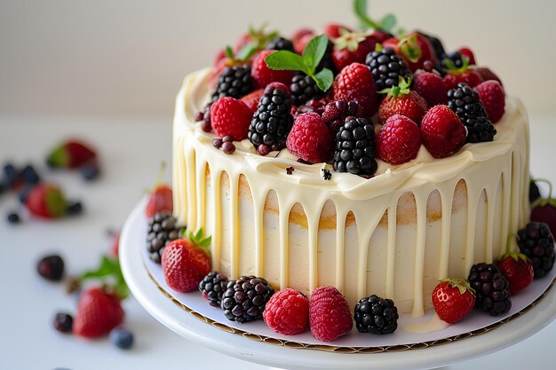 A close up of a cake with berries on it