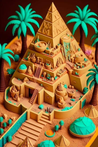 Photo close up of cake with pyramid shaped structure generative ai
