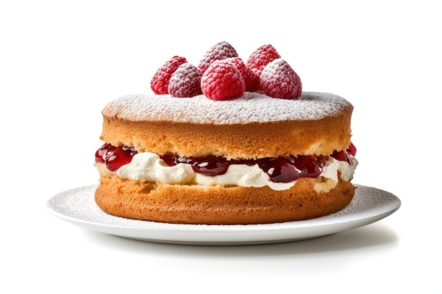 A close up of a cake with raspberries on top