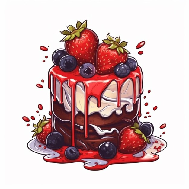 a close up of a cake with strawberries and chocolate generative ai