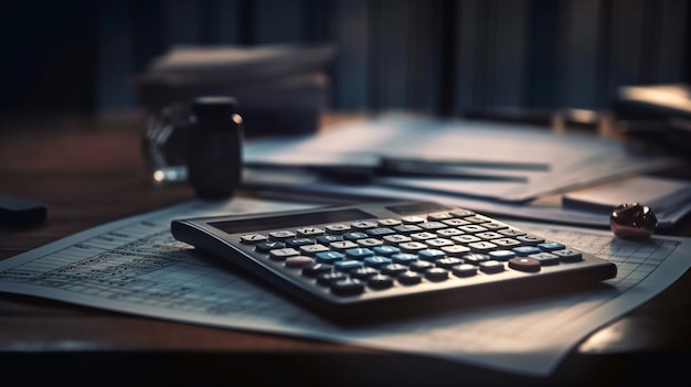 Close up of calculator on desk in office Business and finance conceptgenerative ai